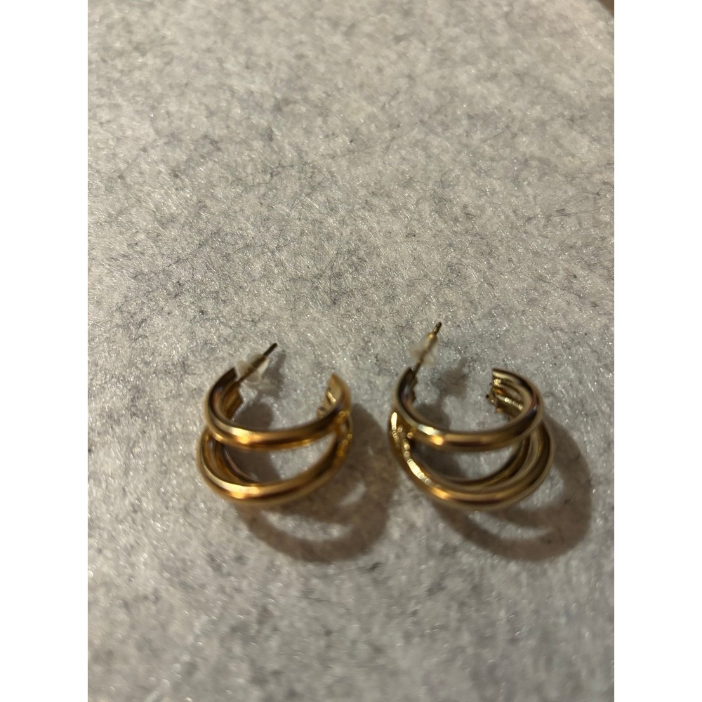 Chunky‎ Earrings Triple Hoop Gold-tone